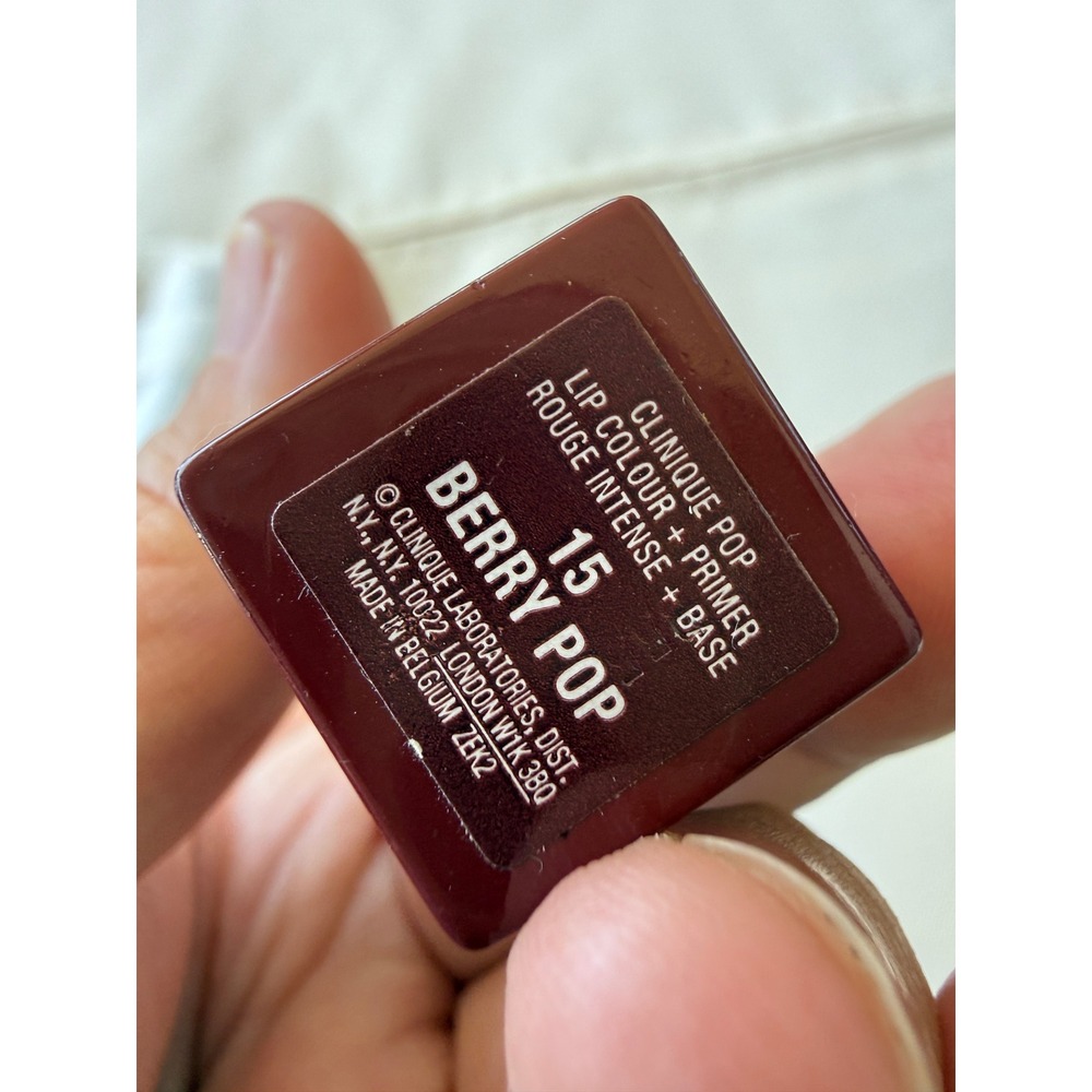 Clinique Pop Lip Colour + Primer 15 Berry Pop Lipstick Deep Wine Red Satin used